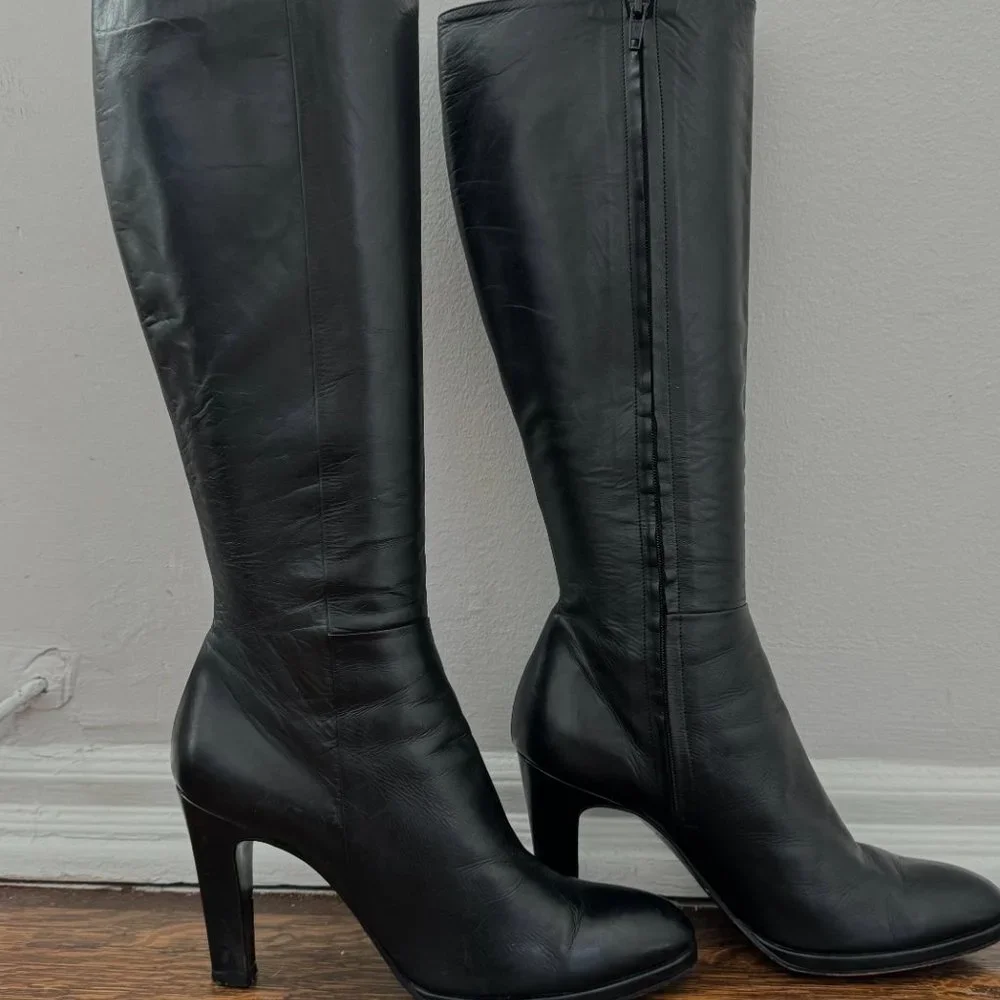 L.K. Bennett London  Black Leather Knee high Boots - Picture 2 of 8